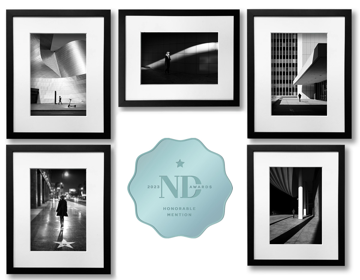Framed black and white photographs that got honorable mentions in ND 2023