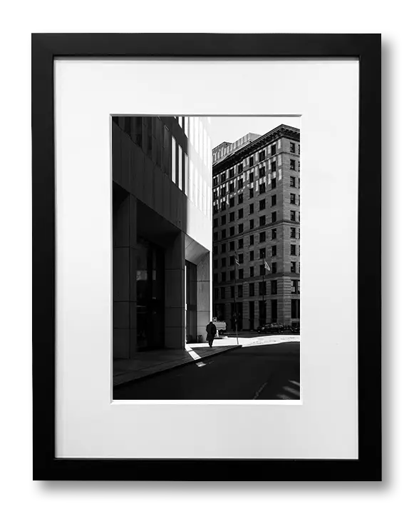 Framed black and white photograph of the Streets of Providence