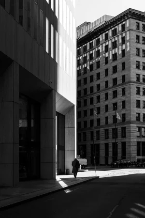 Black and white photograph of the Streets of Providence