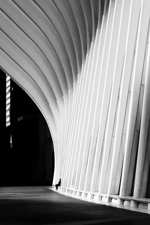 Framed black and white photograph of the Oculus in New York City